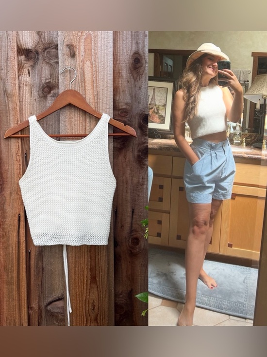 Lulus Tops - White Crochet Knit Cropped Corset Back Tank Top 🌿